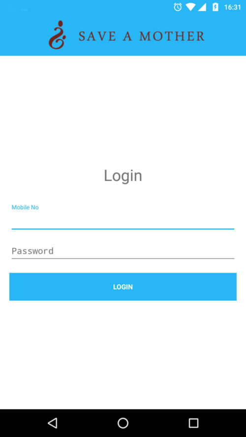 Save a Mother NGO field force management application login screen